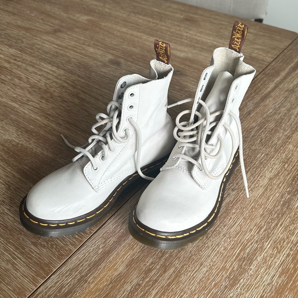 Dr. Martens Pascal Leather Mid Calf Women Boots Creamy White US Size 6